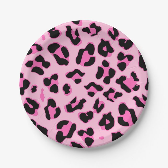 Cute pink cheetah skin print party paper plate (Front)