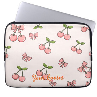 Cute Pink Cherries & Bows Seamless Pattern Laptop Sleeve