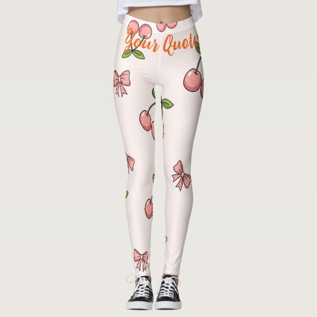 Cute Pink Cherries & Bows Seamless Pattern Leggings (Front)