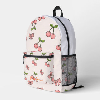Cute Pink Cherries & Bows Seamless Pattern Printed Backpack