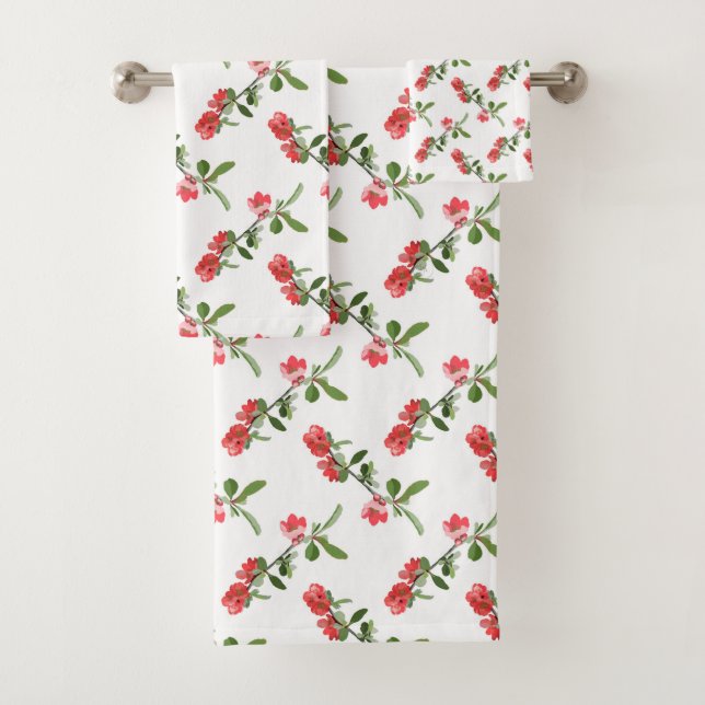 Cute Pink Cherry Blossom Flowers Paint Bath Towel Set (Insitu)