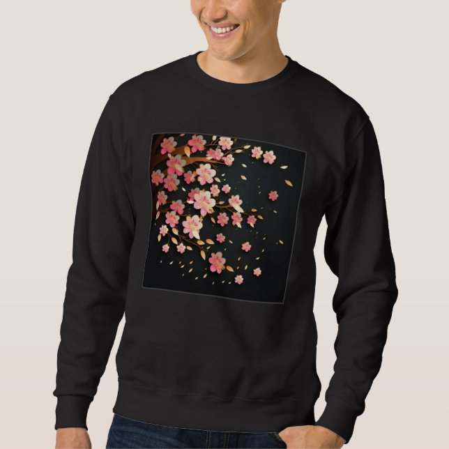 Cute Pink Cherry Blossom Illustration Flowers Mini Sweatshirt (Front)