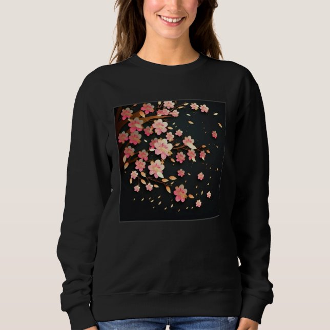 Cute Pink Cherry Blossom Illustration Flowers Mini Sweatshirt (Front)