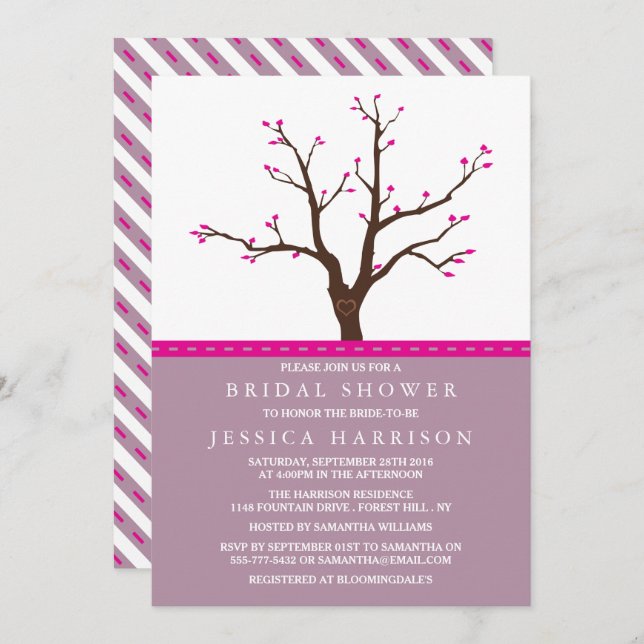 Cute Pink Cherry Blossom Tree Bridal Shower Invitation (Front/Back)