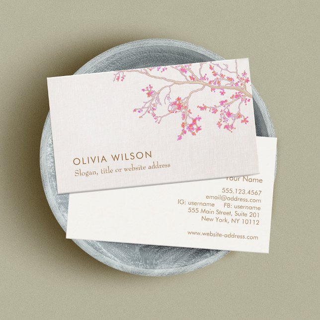 Cute Pink Cherry Blossoms Floral Nature Business Card (Creator Uploaded)