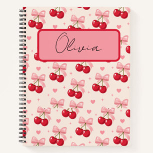Cute Pink Cherry Bow Coquette Back to School 2027  Notebook