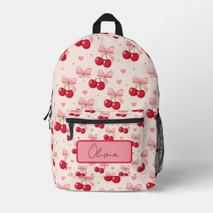 Cute Pink Cherry Bow Coquette Back to School 2027 Printed Backpack