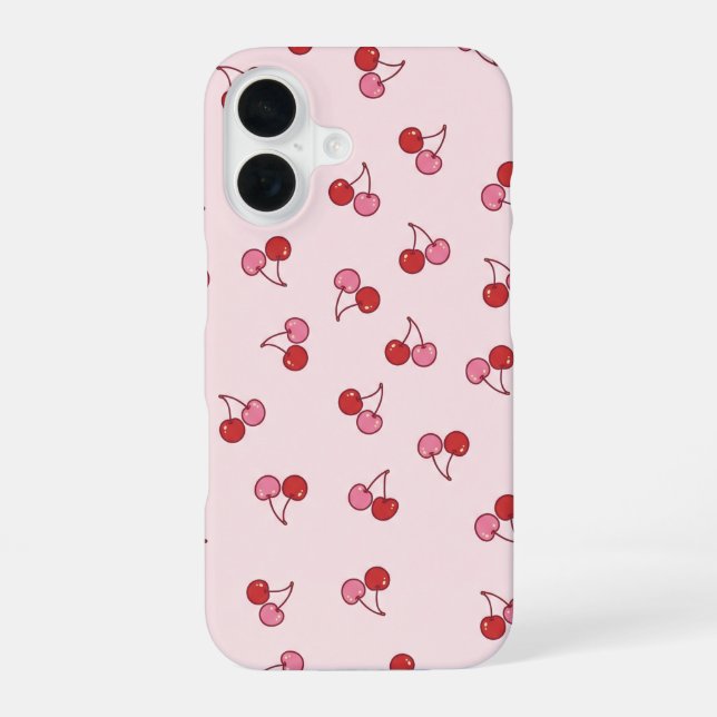 Cute Pink Cherry Fruit Pattern iPhone 16 Case (Back)