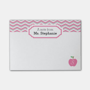 Cute Pink Chevron Apple Monogrammed Teacher Note