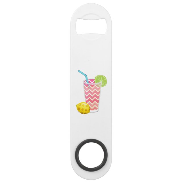 Cute Pink Chevron Lemonade with Lime Slice (Front)