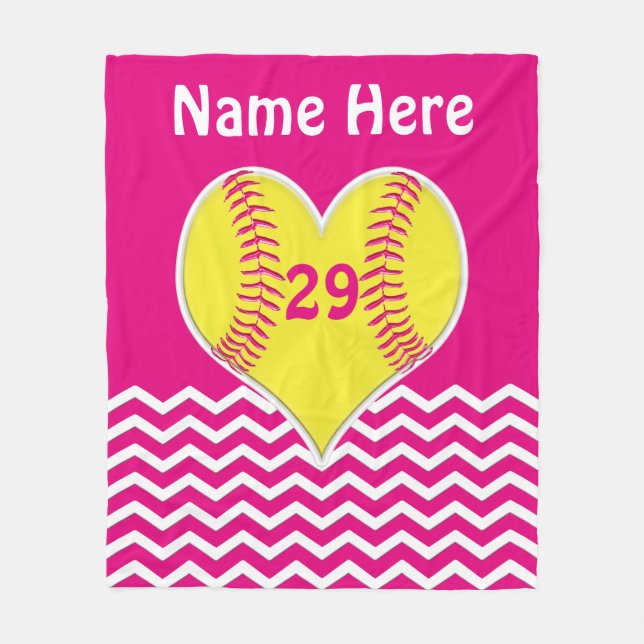 Cute Pink, Chevron PERSONALIZED Softball Blanket (Front)
