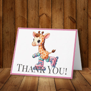 Cute Pink Chic Giraffe Girl Skating Thank You Note Card