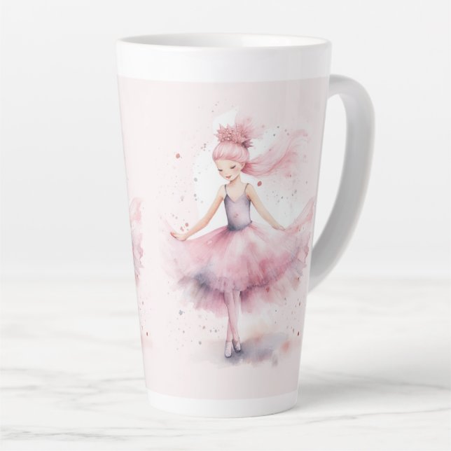 Cute pink Christmas ballerina watercolor Latte Mug (Right Angle)