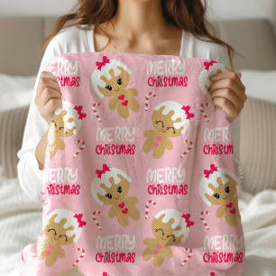 cute pink Christmas Blanket for kids gingerbread