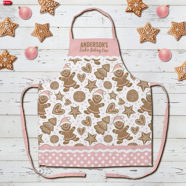 Cute Pink Christmas Cookie Baking Crew Apron (A cute girls Christmas Cookie baking crew apron, so fun for a family gathering. Comes in red too!)