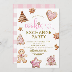 Cute Pink Christmas Cookie  Exchange Party  Invitation