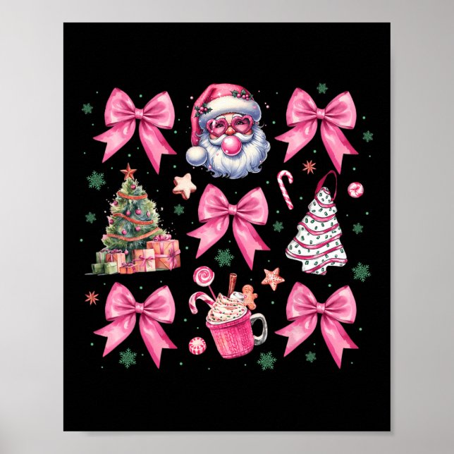 Cute Pink Christmas Coquette Bow Santa Hot Cocoa G Poster (Front)
