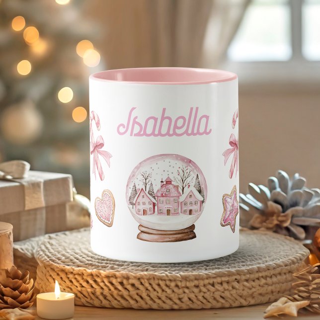 Cute Pink Christmas gingerbread Cookies Name Mug (Cute Pink Christmas gingerbread Cookies Name Mug)