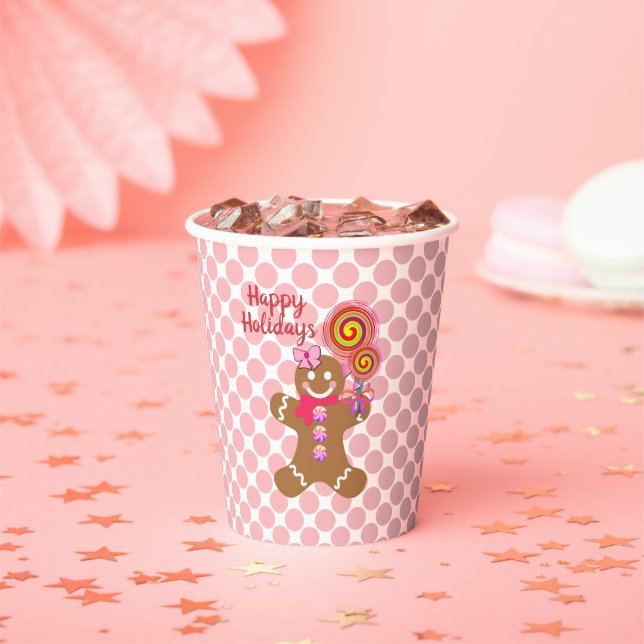 Cute Pink Christmas Gingerbread Girl Holiday Party Paper Cups (Insitu)