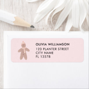 Cute pink Christmas gingerbread man Return Address Label