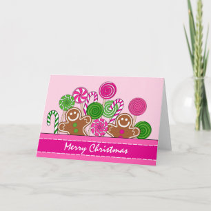 Cute pink Christmas gingerbreads Holiday Card