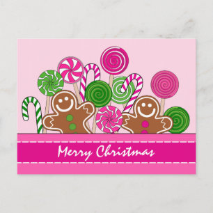 Cute pink Christmas gingerbreads Holiday Postcard