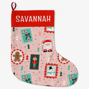 Cute Pink Christmas Icons Large Christmas Stocking