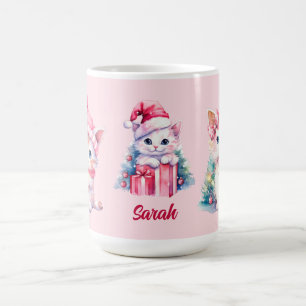 Cute Pink Christmas Kittens Custom Coffee Mug