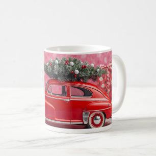 “Cute Pink Christmas Mug – Red Car & Tree Holiday