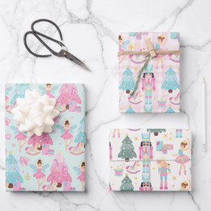 Cute Pink Christmas Nutcracker Ballerinas Wrapping Paper Sheet