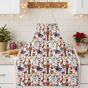 Cute Pink Christmas Nutcracker Ballet Pattern Apron