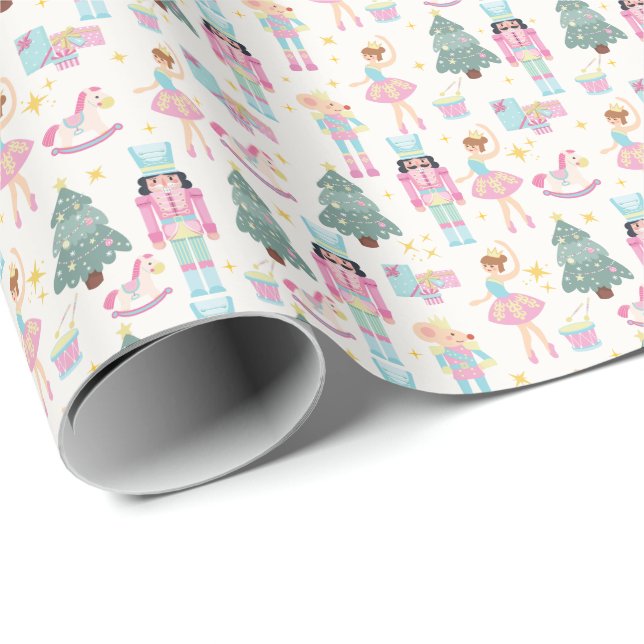 Cute Pink Christmas Nutcracker Ballet Wrapping Paper (Roll Corner)