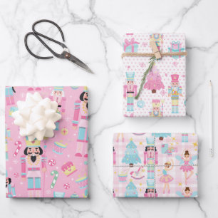 Cute Pink Christmas Nutcracker Ballet Wrapping Paper Sheet