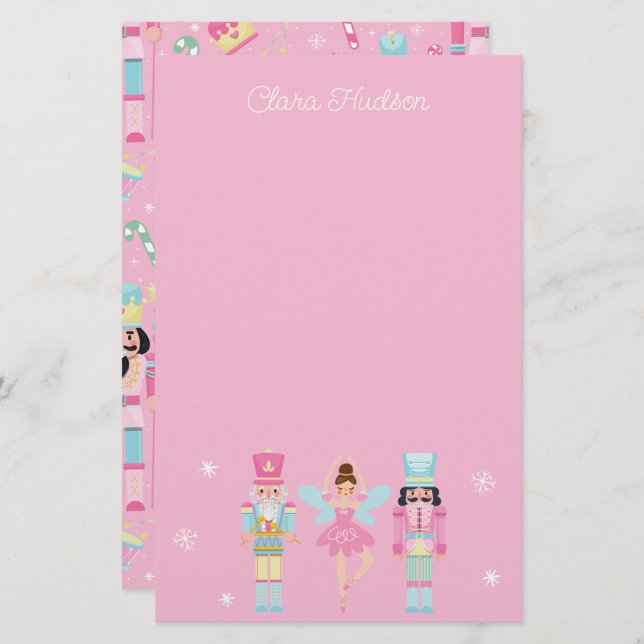 Cute Pink Christmas Nutcracker Personalised Stationery (Front/Back)