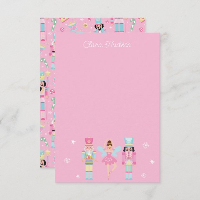 Cute Pink Christmas Nutcracker Personalised Thank You Card (Front/Back)