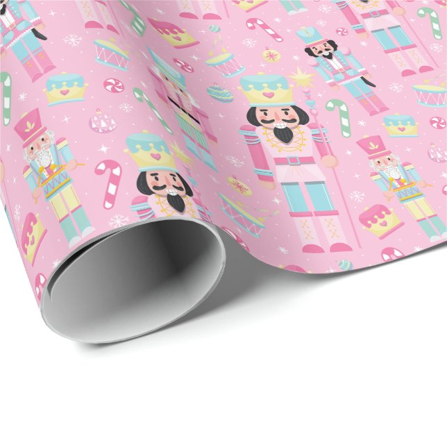 Cute Pink Christmas Nutcracker Wrapping Paper (Roll Corner)