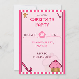 Cute Pink Christmas Party Invitation