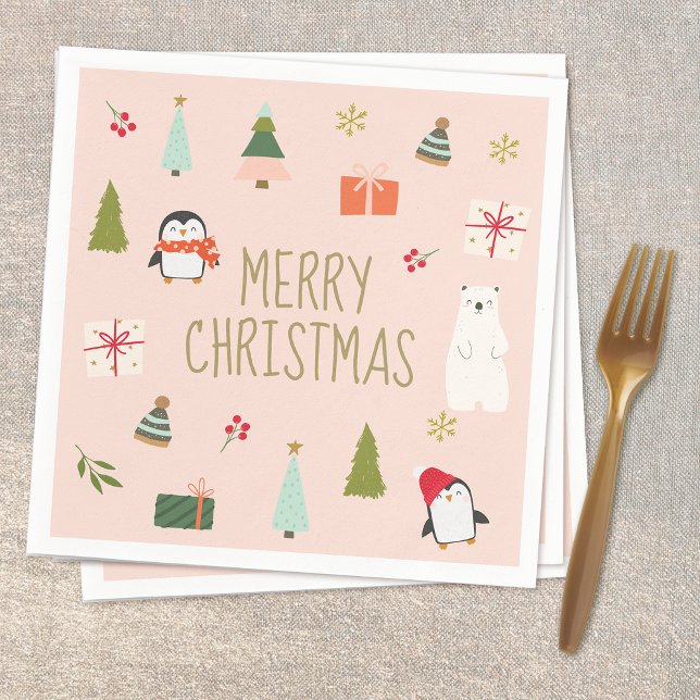 Cute Pink Christmas  Pattern Napkin (Creator Uploaded)