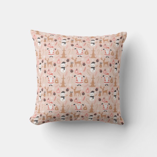 Cute Pink Christmas Pattern with Santa Cushion (Front)