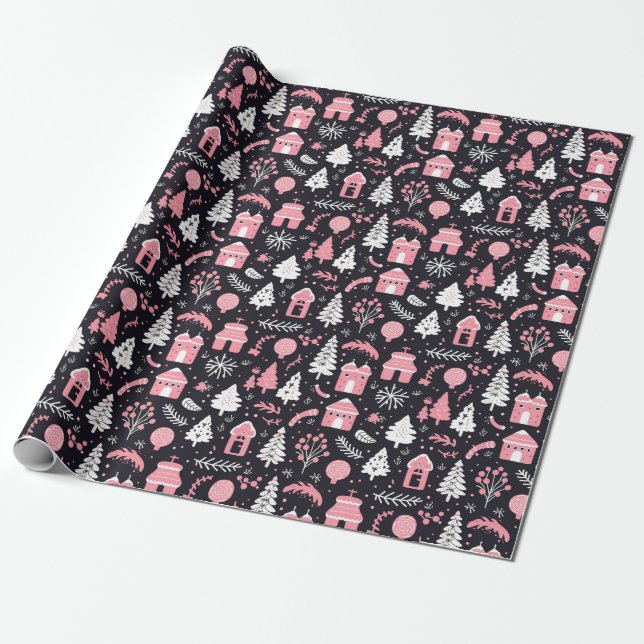 Cute pink Christmas pattern  Wrapping Paper (Unrolled)
