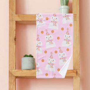 Cute Pink Christmas Polka Dot Snowman  Hand Towel