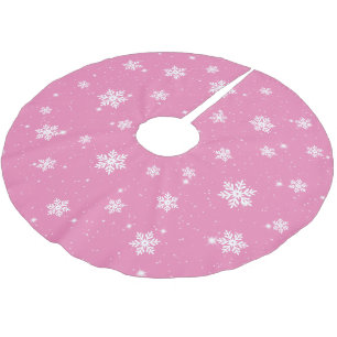 Cute Pink Christmas Snowflake Winter Pattern Brushed Polyester Tree Skirt