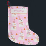 Cute Pink Christmas Snowman Kids Custom Small Christmas Stocking<br><div class="desc">This stocking includes an adorable pink and orange polka dot snowman pattern. Perfect for kids for the holidays. A name can be added to the top.</div>