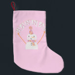 Cute Pink Christmas Snowman Kids Custom Small Christmas Stocking<br><div class="desc">This stocking includes an adorable pink and orange snowman. Perfect for kids for the holidays. A name can be added to the banner.</div>
