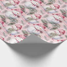 Cute Pink Christmas Snowmen & Greenery