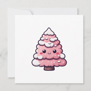 Cute Pink Christmas Tree Illustration Holiday Card