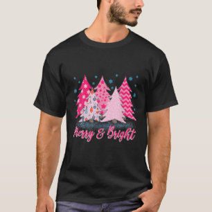 Cute Pink Christmas Tree Merry And Bright Xmas Cos T-Shirt