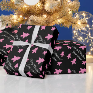 Cute pink Christmas trees pattern custom Holiday Wrapping Paper