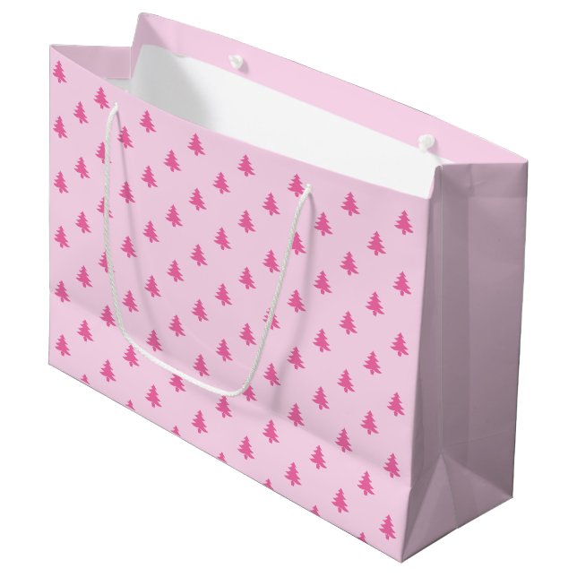 Cute Pink Christmas Trees Pattern Large Gift Bag (Front Angled)