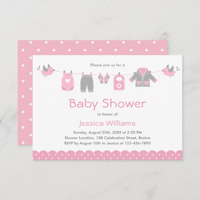 Cute Pink Clothes | Girl Baby Shower Invitation (Front/Back)